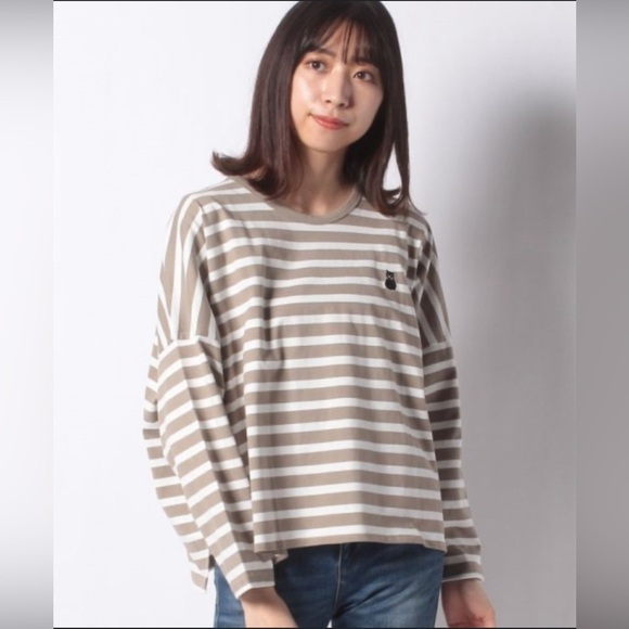 FRAPBOIS Long Sleeve Brown and White Striped Top One Size - Picture 2 of 8